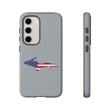 Michigan Upper Peninsula Tough Phone Case (Silver w/ UP USA Flag Outline) | Samsung & Pixel Android