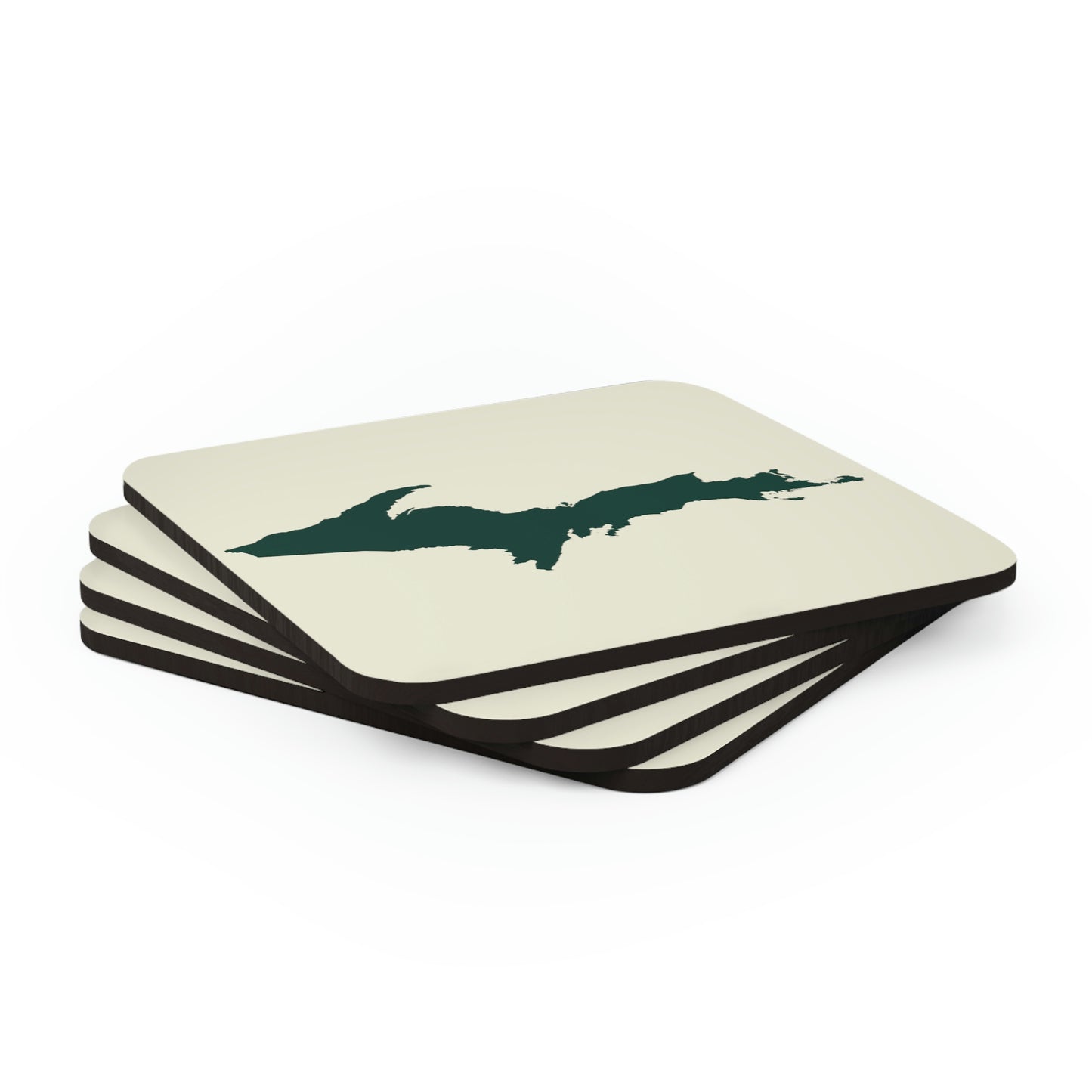 Michigan Upper Peninsula Coaster Set (Ivory w/ Green UP Outline) | Corkwood - 4 pack