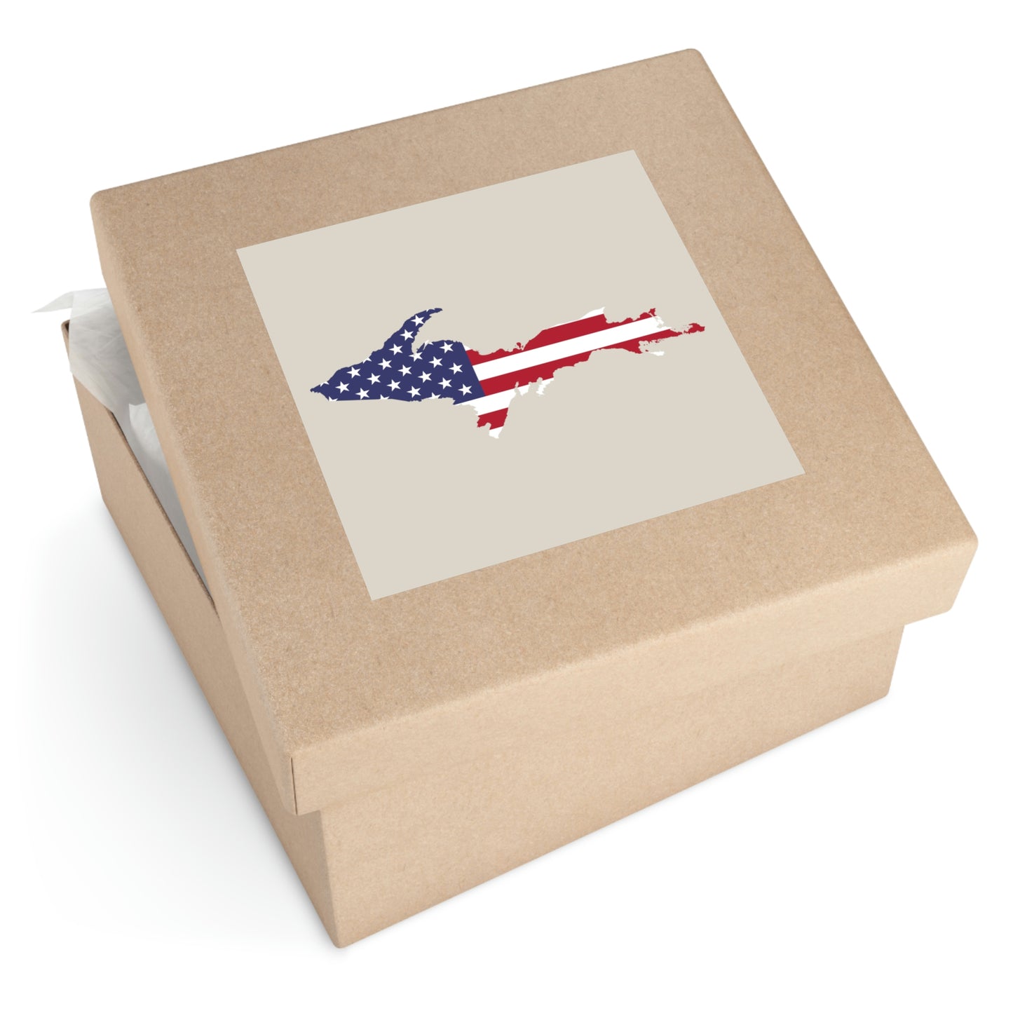 Michigan Upper Peninsula Square Sticker (Canvas Color w/ UP USA Flag Outline) | Indoor/Outdoor