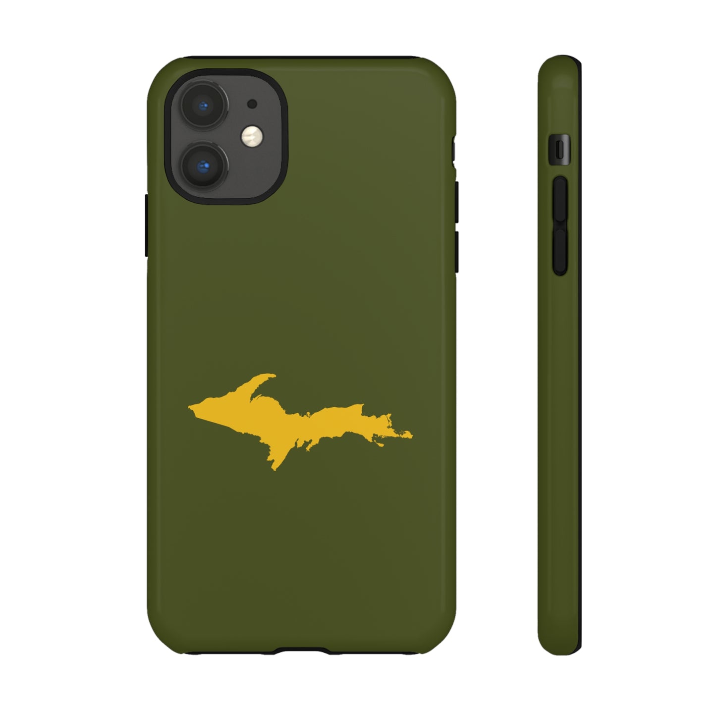 Michigan Upper Peninsula Tough Phone Case (Army Green w/ Gold UP Outline) | Apple iPhone