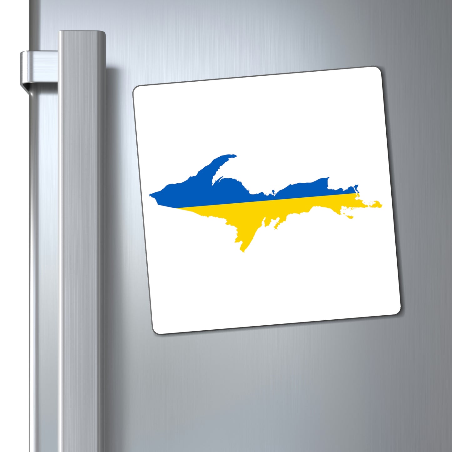 Michigan Upper Peninsula Square Magnet (w/ UP Ukraine Flag Outline)