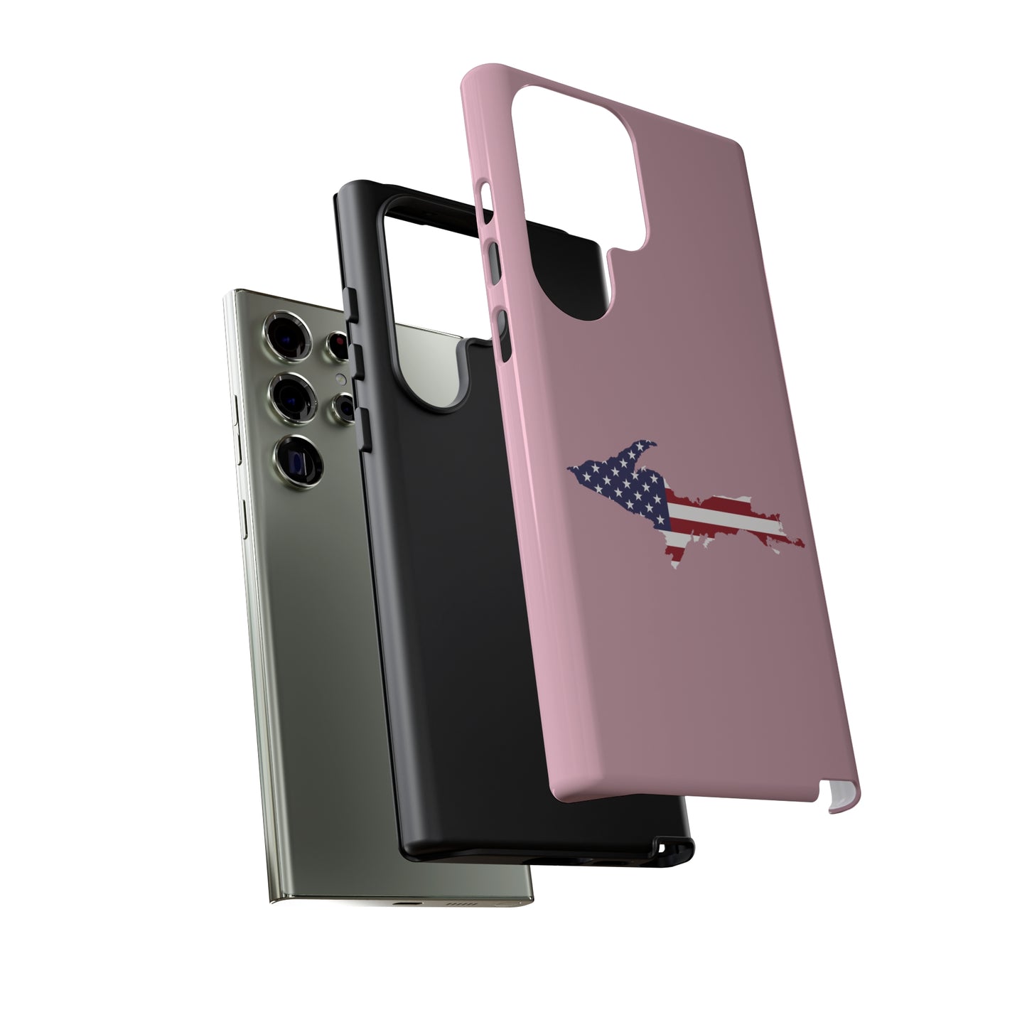 Michigan Upper Peninsula Tough Phone Case (Pink w/ UP USA Flag Outline) | Samsung & Pixel Android