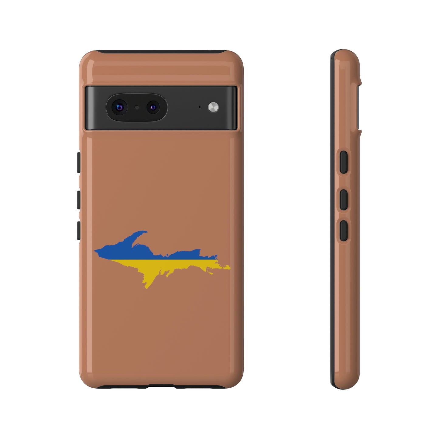 Michigan Upper Peninsula Tough Phone Case (Copper Color w/ UP Ukraine Flag Outline) | Samsung & Pixel Android