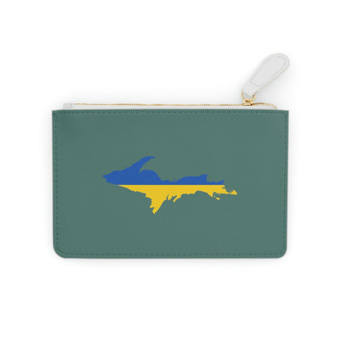 Michigan Upper Peninsula Mini Clutch Bag (Copper Green w/ UP Ukraine Flag Outline)