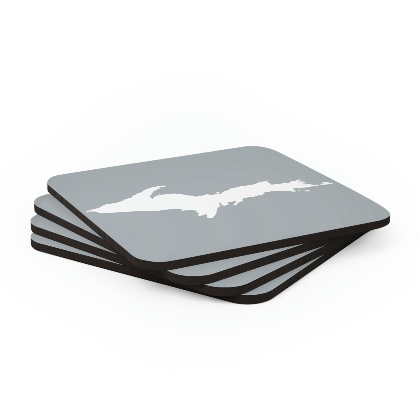 Michigan Upper Peninsula Coaster Set (Silver w/ UP Outline) | Corkwood - 4 pack