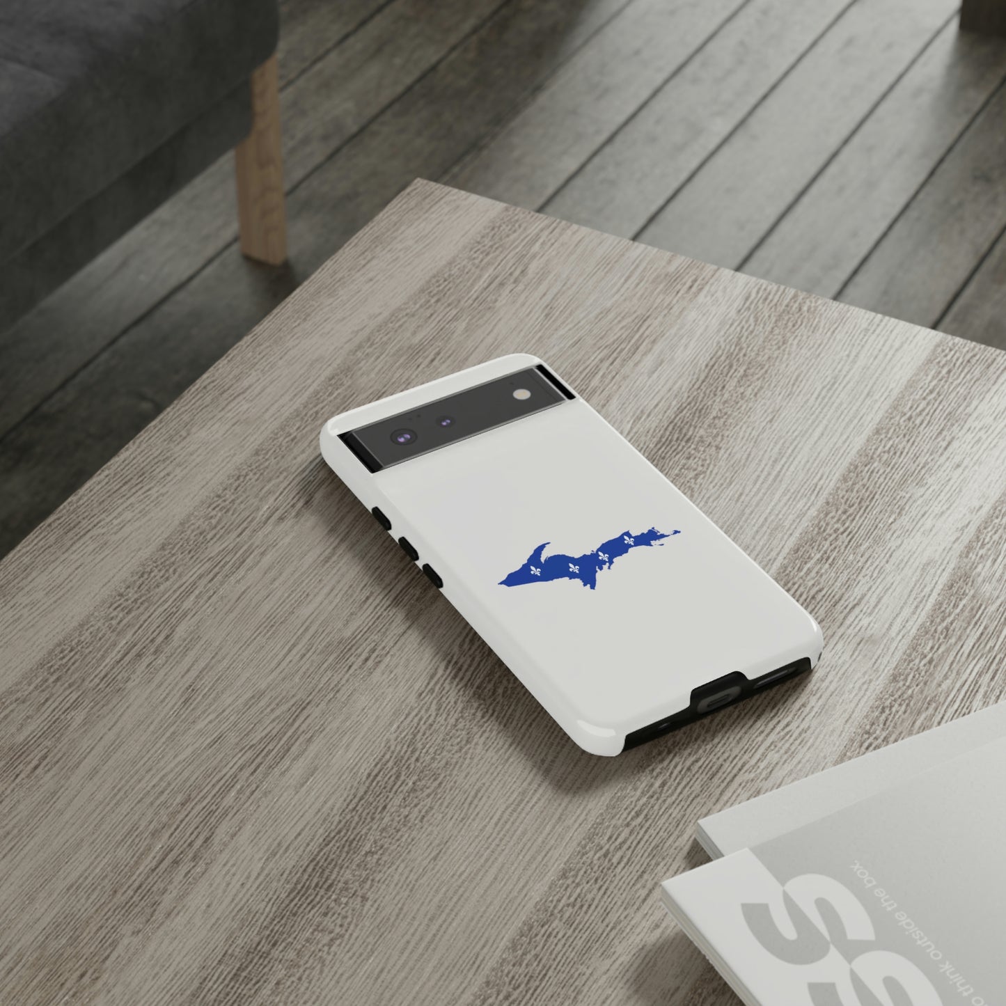 Michigan Upper Peninsula Tough Phone Case (Birch Bark White w/ UP Quebec Flag Outline) | Samsung & Pixel Android