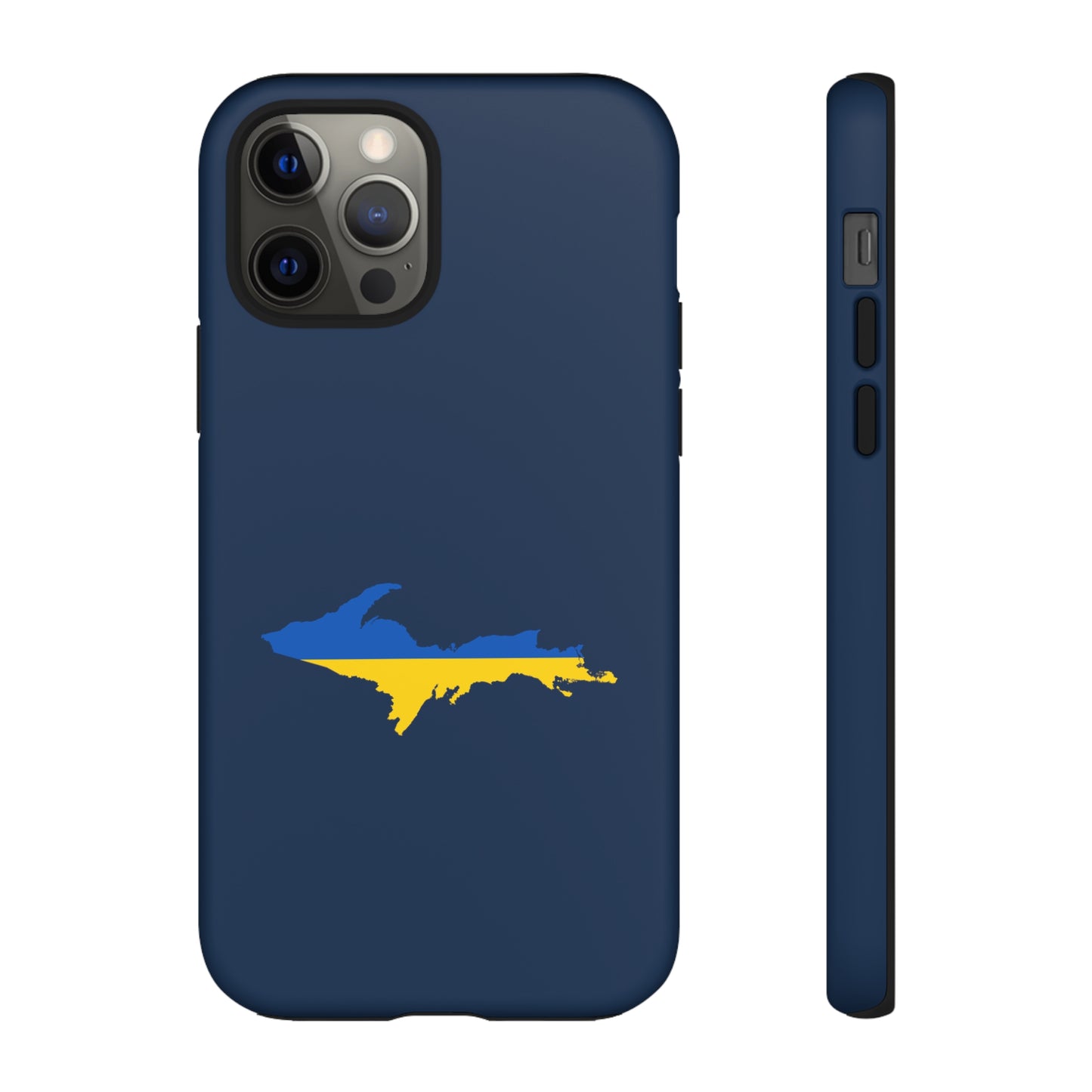 Michigan Upper Peninsula Tough Phone Case (Navy w/ UP Ukraine Flag Outline) | Apple iPhone