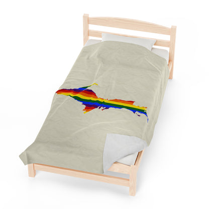 Michigan Upper Peninsula Plush Blanket (w/ UP Pride Flag Outline) | Ivory White