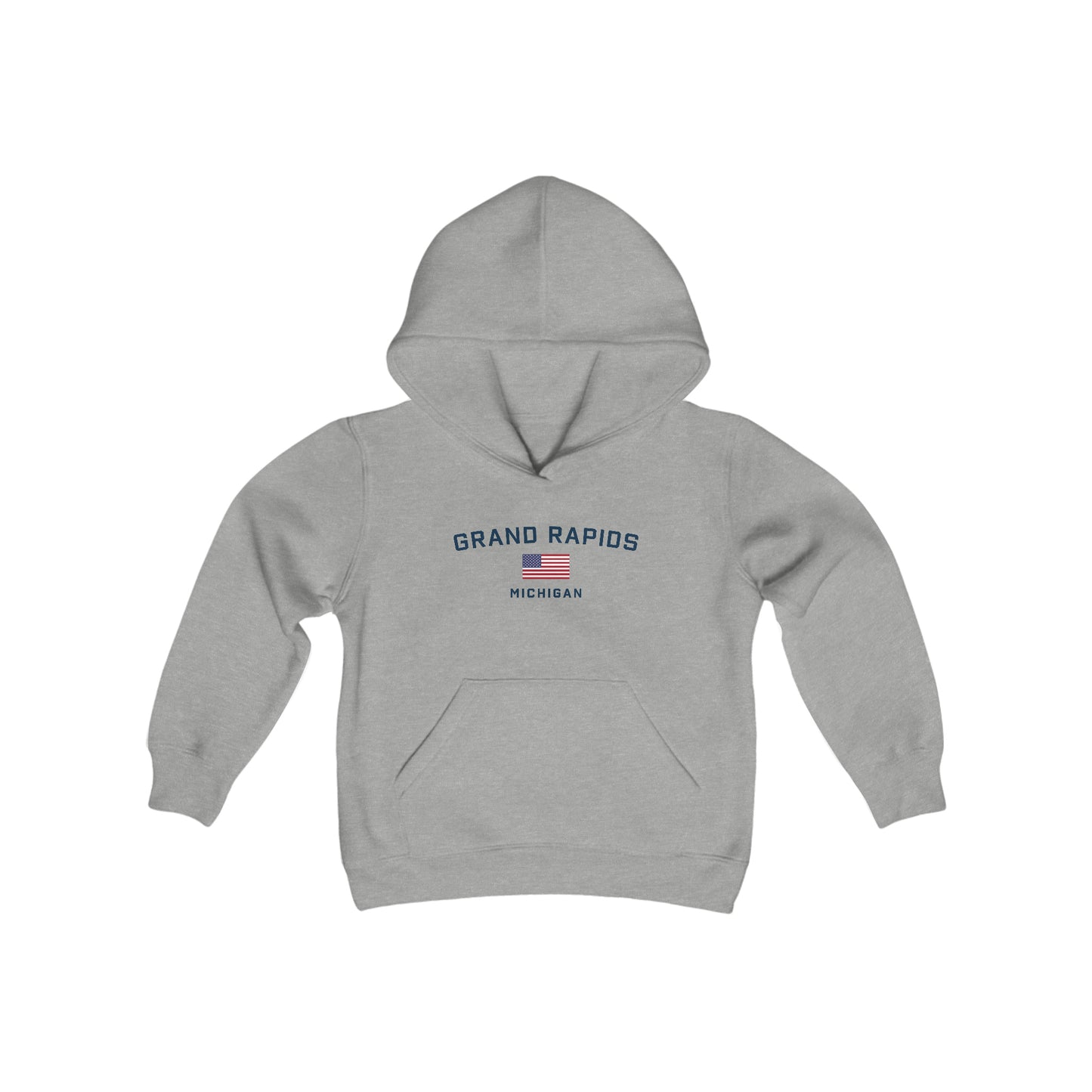 'Grand Rapids Michigan' Hoodie (w/USA Flag Outline) | Unisex Youth