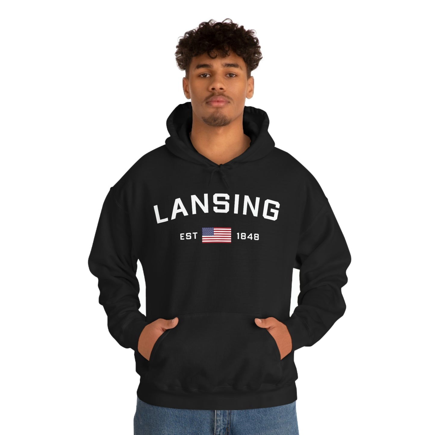 'Lansing EST 1848' Hoodie (w/USA Flag Outline) | Unisex Standard