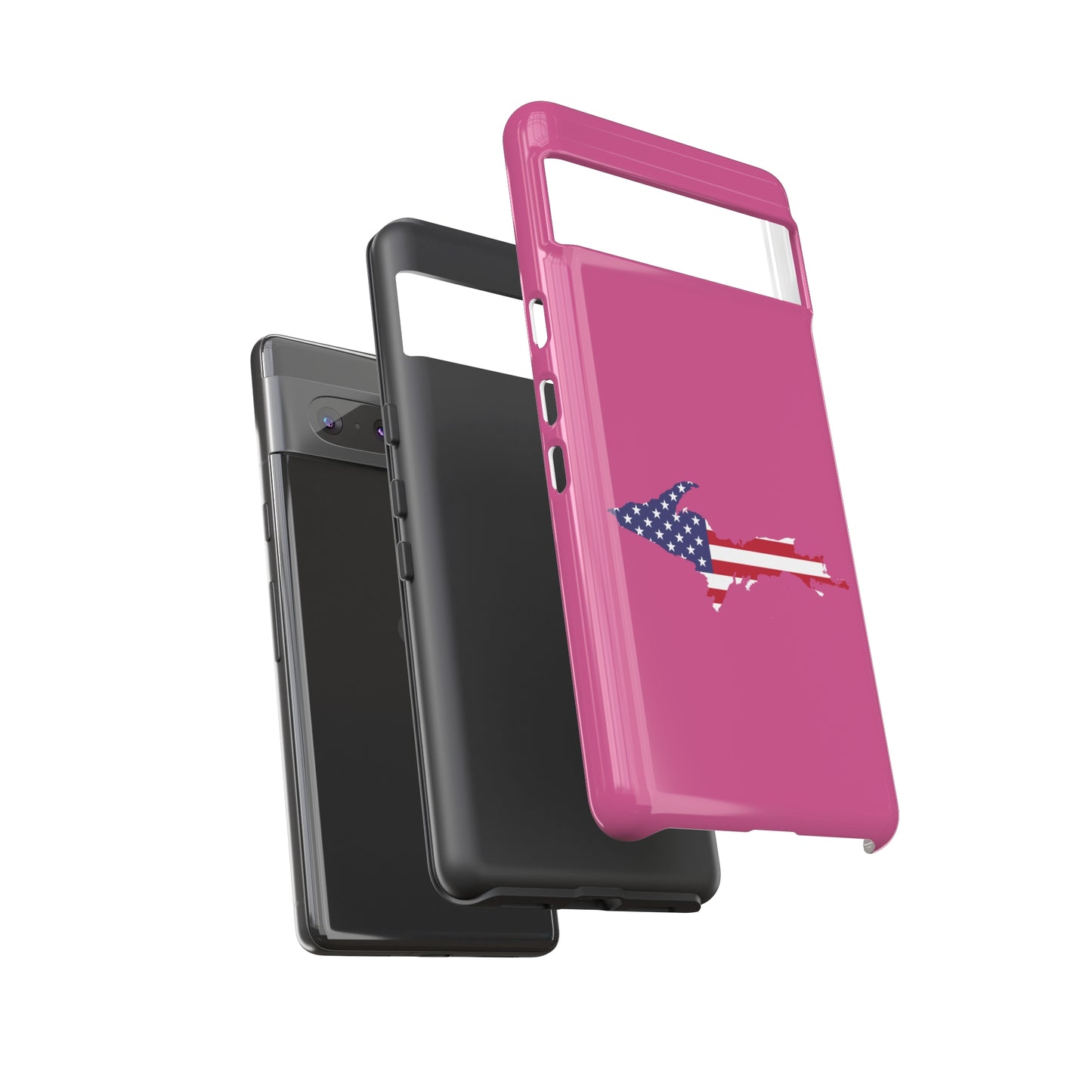 Michigan Upper Peninsula Tough Phone Case (Apple Blossom Pink w/ UP USA Flag Outline) | Samsung & Pixel Android