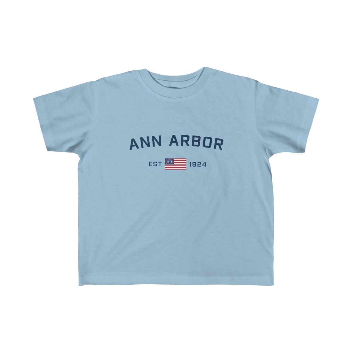 'Ann Arbor EST 1824' T-Shirt  (w/USA Flag Outline) | Toddler Short Sleeve - Circumspice Michigan