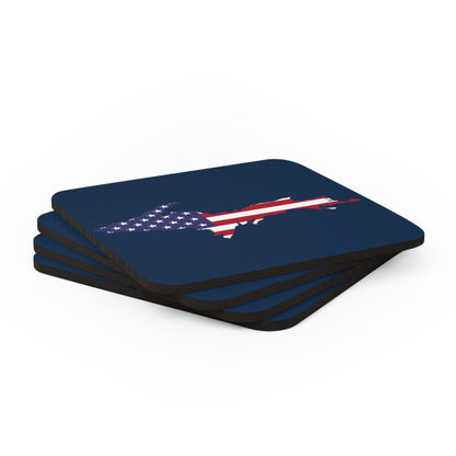 Michigan Upper Peninsula Coaster Set (Navy w/ UP USA Flag Outline) | Corkwood - 4 pack