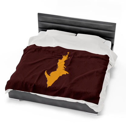 Michigan Upper Peninsula Plush Blanket (w/ Gold UP Outline) | Cherrywood Color