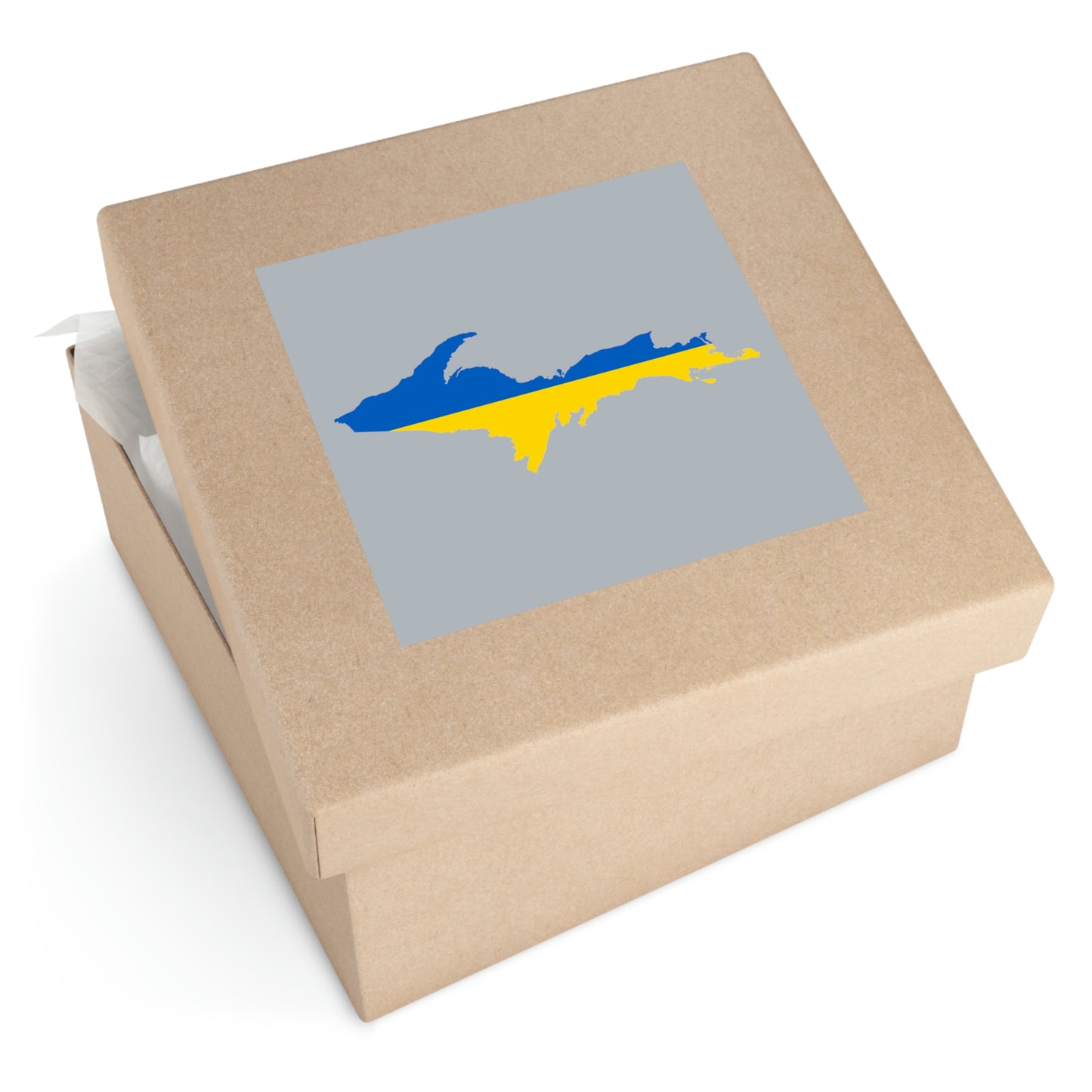 Michigan Upper Peninsula Square Sticker (Silver w/ UP Ukraine Flag Outline) | Indoor/Outdoor