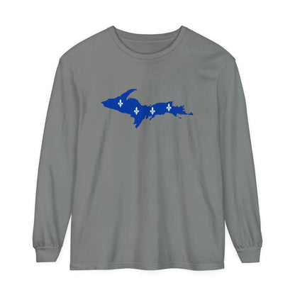 Michigan Upper Peninsula Garment-Dyed T-Shirt (w/ UP Quebec Flag Outline) | Unisex Long Sleeve