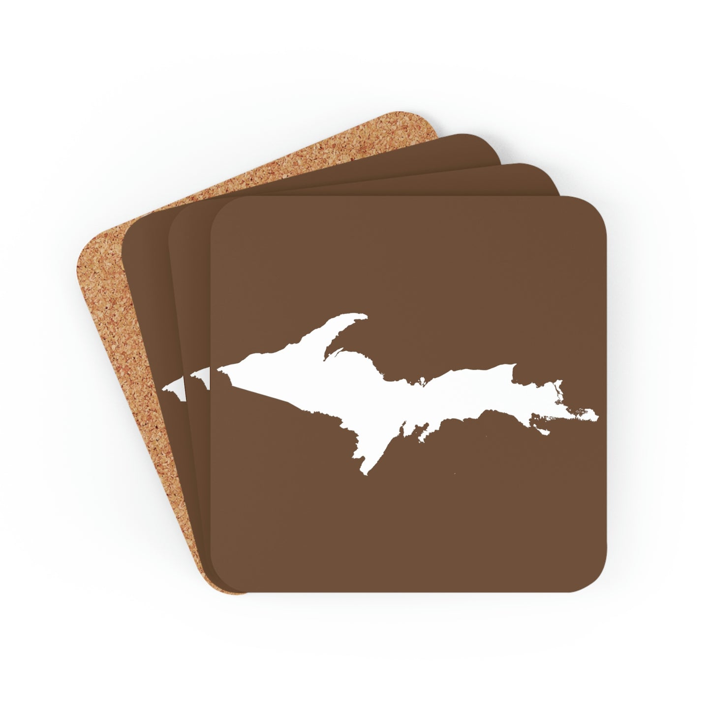 Michigan Upper Peninsula Coaster Set (Coffee w/ UP Outline) | Corkwood - 4 pack