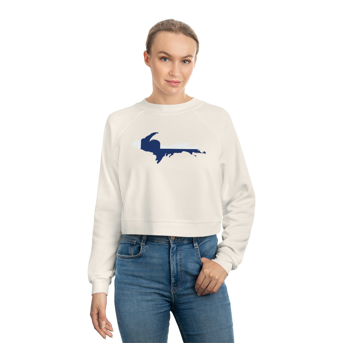 Michigan Upper Peninsula Sweatshirt (w/ UP Finland Flag Outline) | Cropped Mid-Length