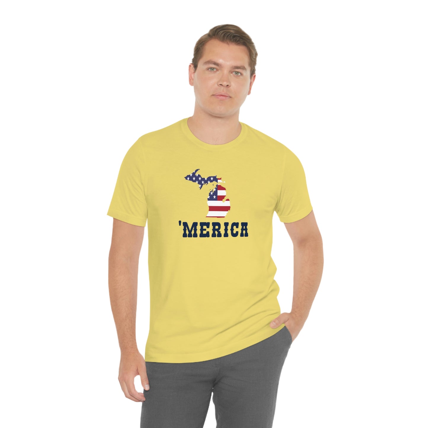 Michigan 'Merica' T-Shirt (Western Font w/ MI USA Flag Outline) | Unisex Standard Fit