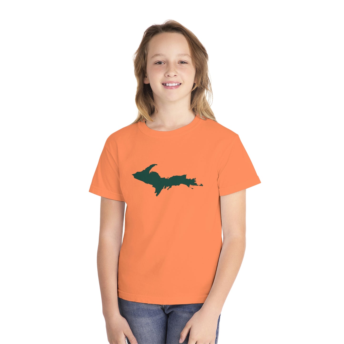 Michigan Upper Peninsula T-Shirt (w/ Green UP Outline) | Youth Garment-Dyed