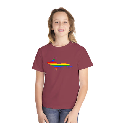 Michigan Upper Peninsula T-Shirt (w/ UP Pride Flag Outline) | Youth Garment-Dyed