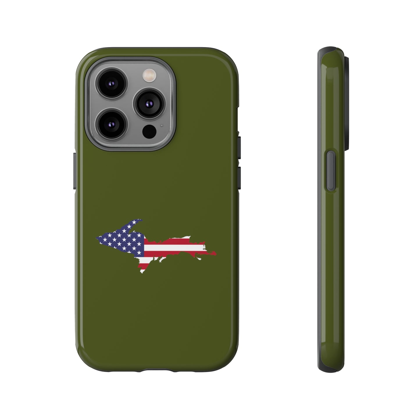 Michigan Upper Peninsula Tough Phone Case (Army Green w/ UP USA Outline) | Apple iPhone