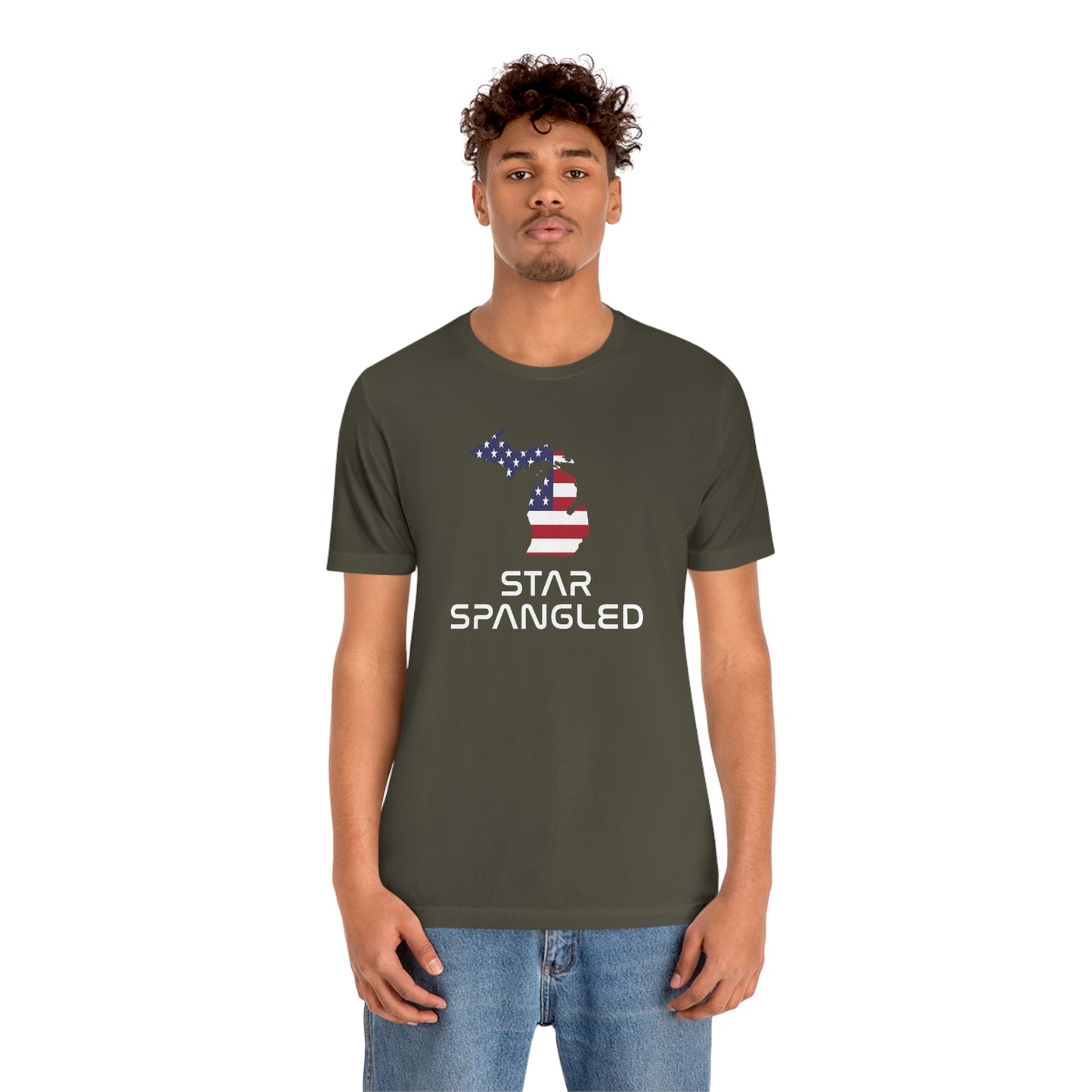 Michigan 'Star Spangled' T-Shirt (Space Agency Font w/ MI USA Flag Outline) | Unisex Standard Fit