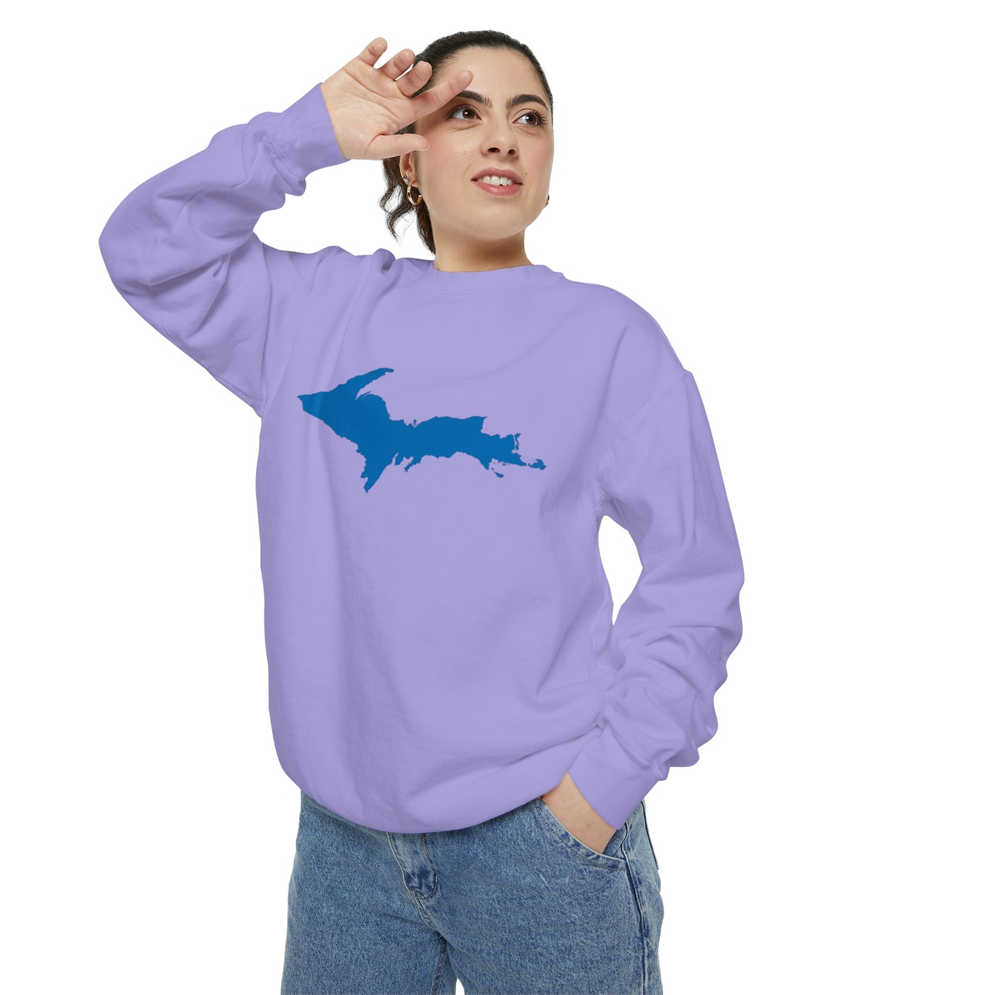 Michigan Upper Peninsula Sweatshirt (w/ Azure UP Outline) | Unisex Garment Dyed