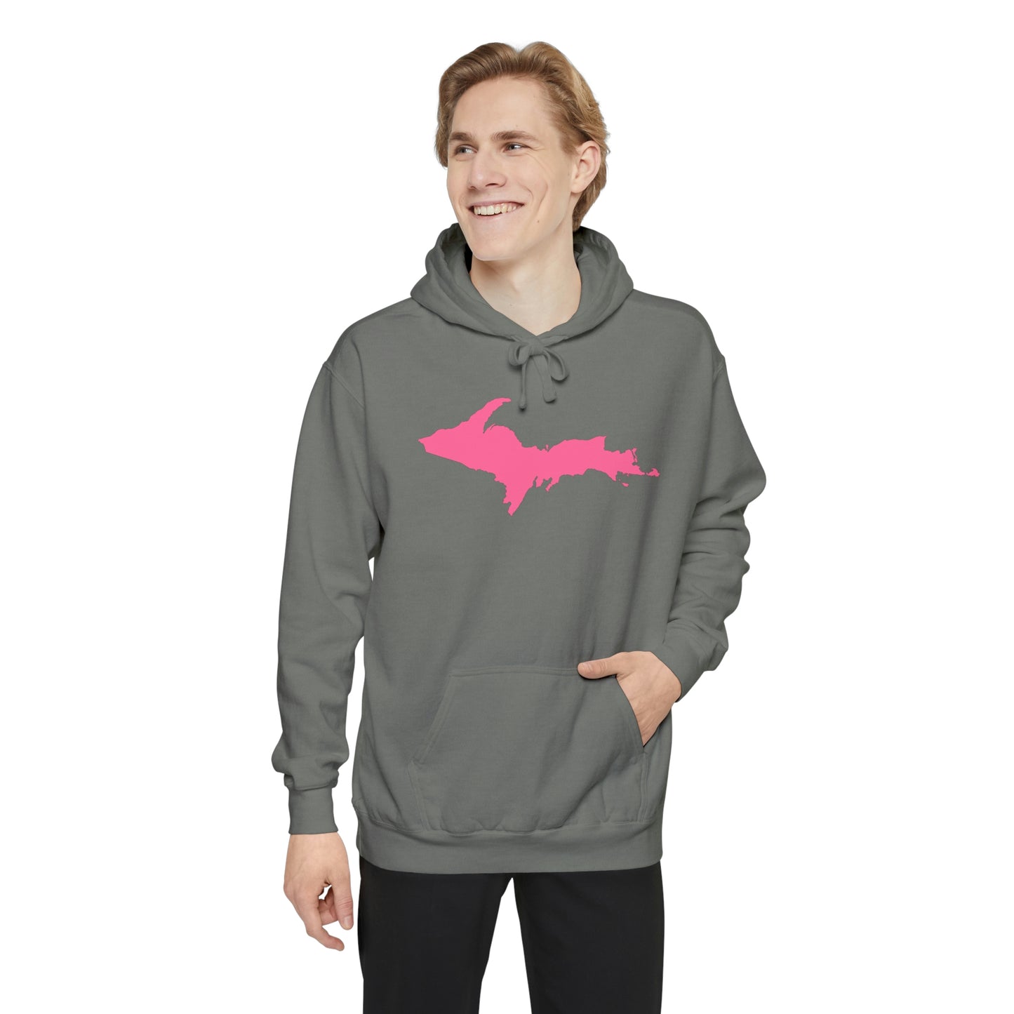 Michigan Upper Peninsula Hoodie (w/ Pink UP Outline) | Unisex Garment-Dyed