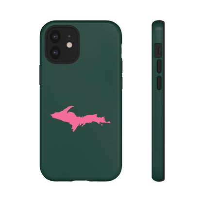 Michigan Upper Peninsula Tough Phone Case (Green w/ Pink UP Outline) | Apple iPhone