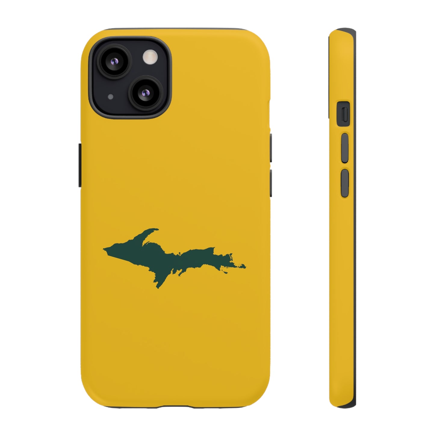 Michigan Upper Peninsula Tough Phone Case (Gold w/ Green UP Outline) | Apple iPhone