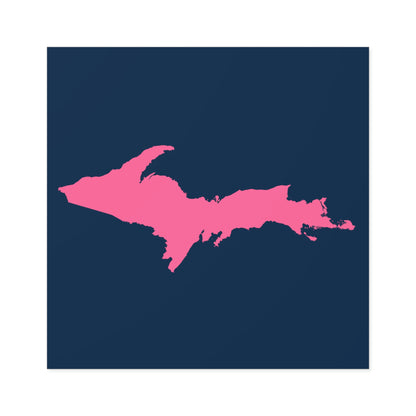 Michigan Upper Peninsula Square Sticker (Navy w/ Pink UP Outline) | Indoor/Outdoor