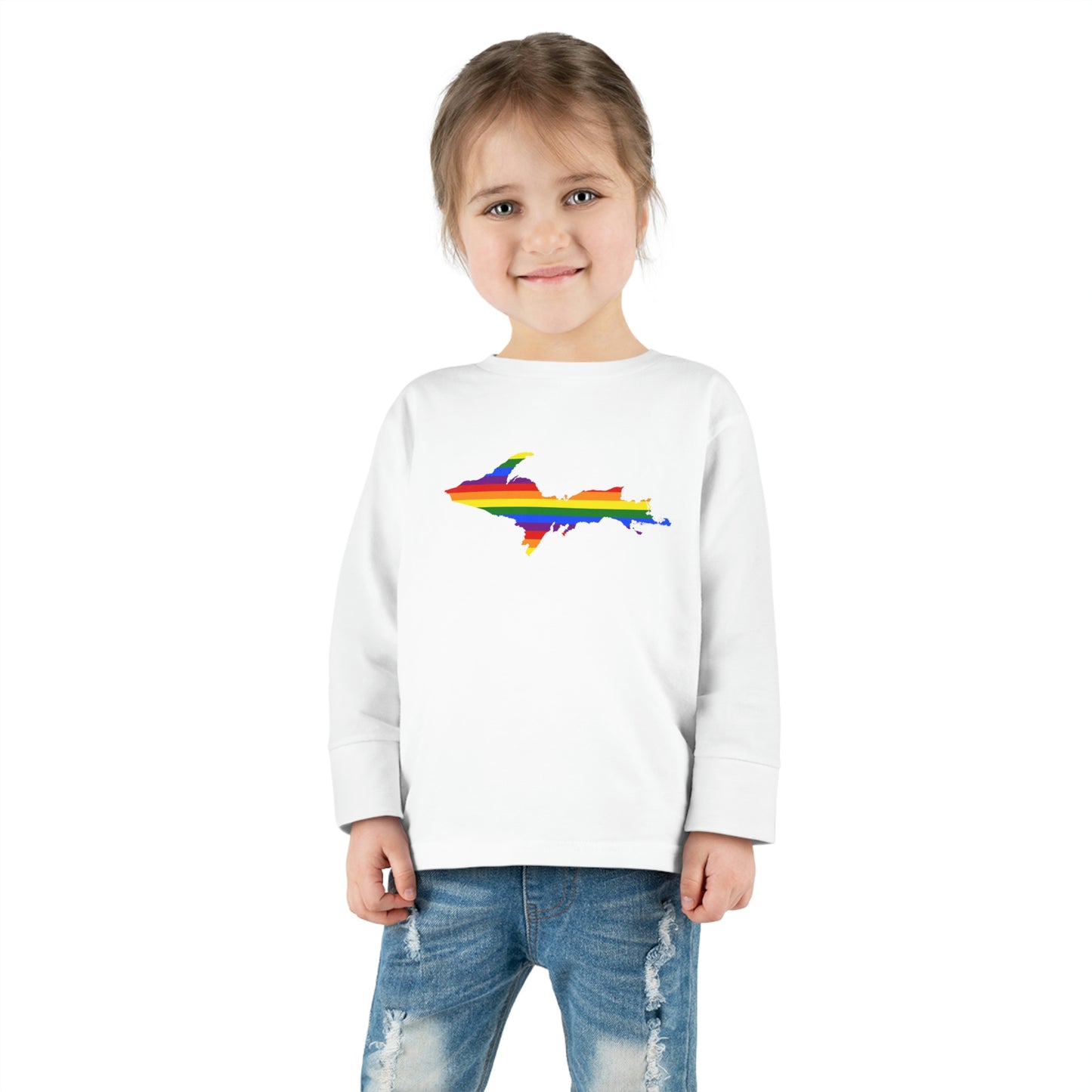 Michigan Upper Peninsula T-Shirt (w/ UP Pride Flag Outline) | Toddler Long Sleeve