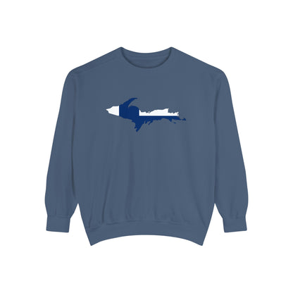 Michigan Upper Peninsula Sweatshirt (w/ UP Finland Flag Outline) | Unisex Garment Dyed