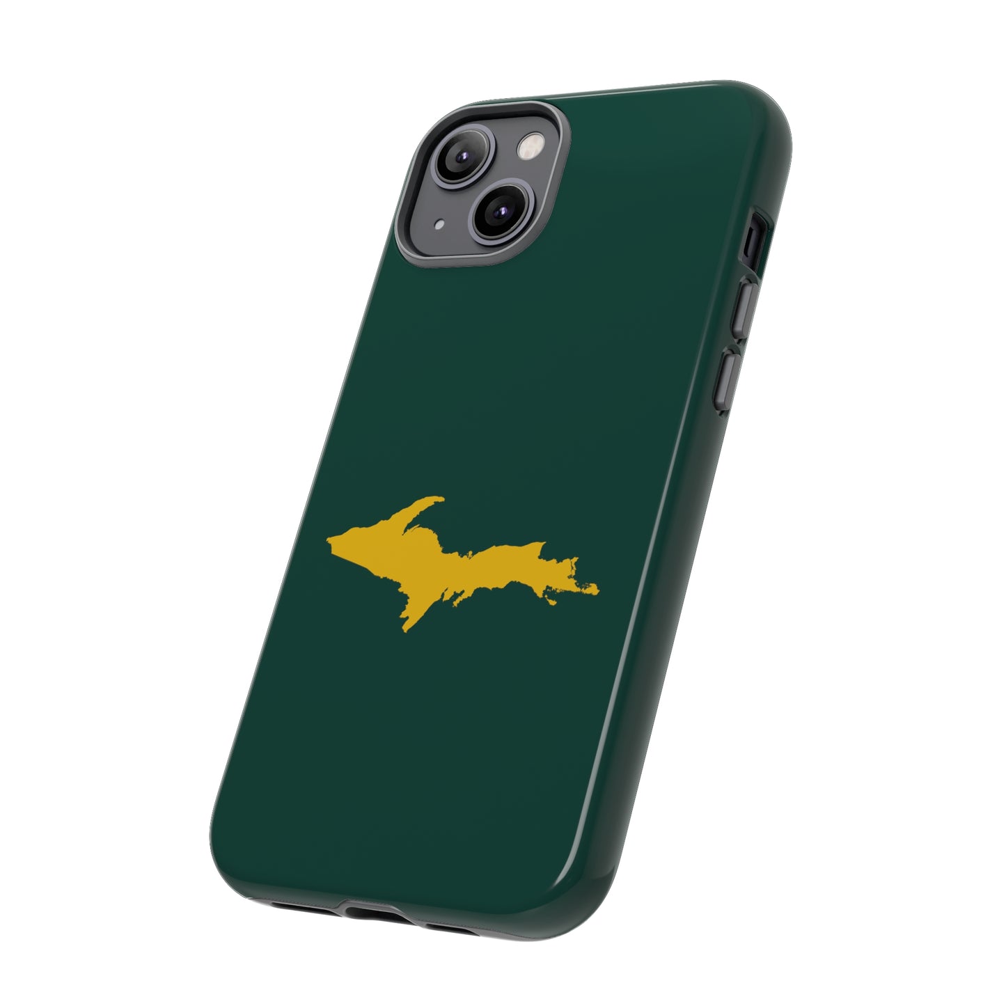 Michigan Upper Peninsula Tough Phone Case (Green w/ Gold UP Outline) | Apple iPhone