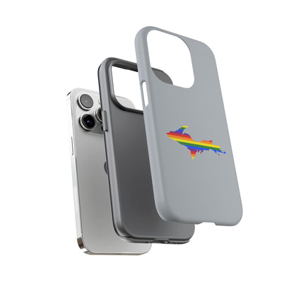 Michigan Upper Peninsula Tough Phone Case (Silver w/ UP Pride Flag Outline) | Apple iPhone