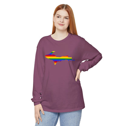 Michigan Upper Peninsula Garment-Dyed T-Shirt (w/ UP Pride Flag Outline) | Unisex Long Sleeve