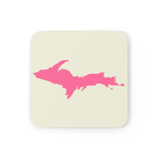 Michigan Upper Peninsula Coaster Set (Ivory w/ Pink UP Outline) | Corkwood - 4 pack