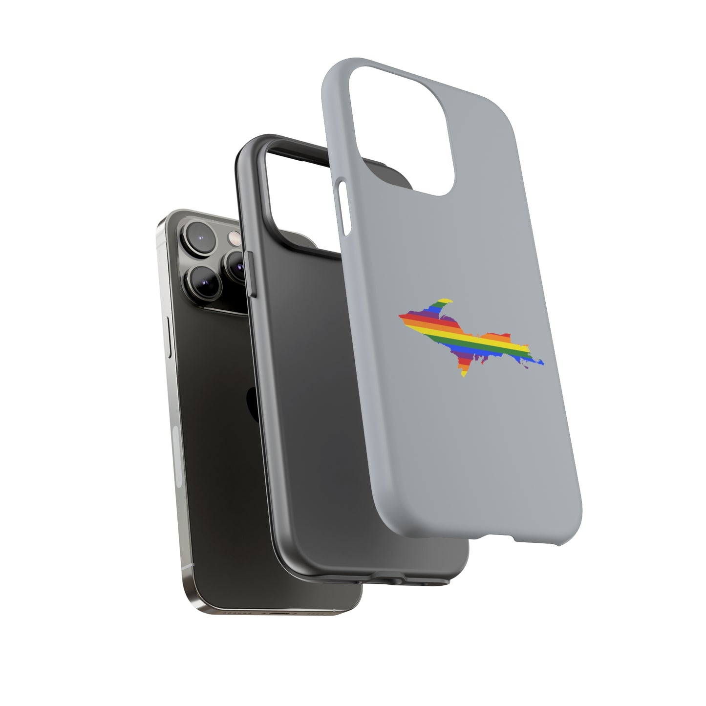 Michigan Upper Peninsula Tough Phone Case (Silver w/ UP Pride Flag Outline) | Apple iPhone