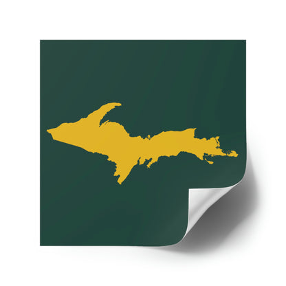 Michigan Upper Peninsula Square Sticker (Green w/ Gold UP Outline) | Indoor/Outdoor