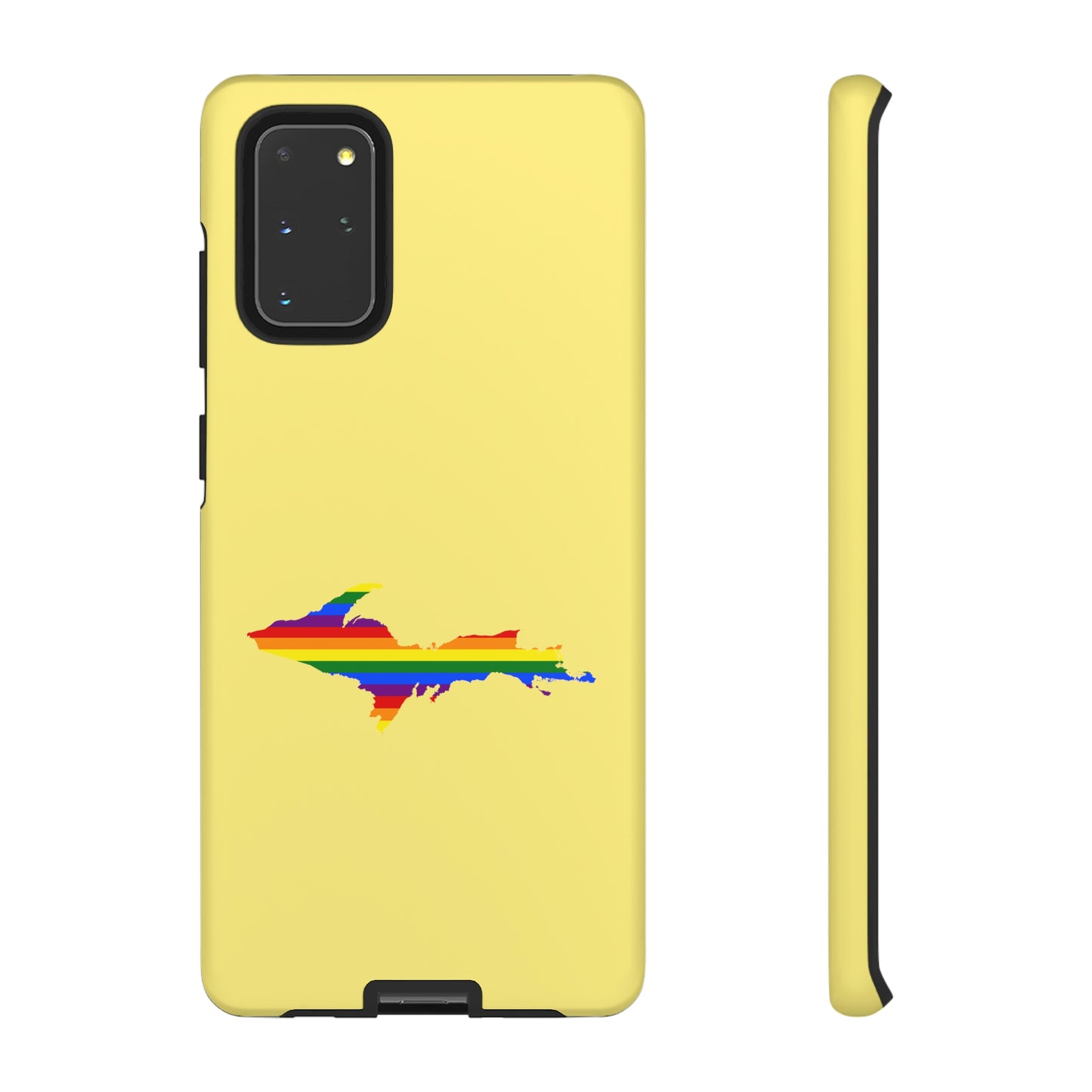 Michigan Upper Peninsula Tough Phone Case (Yellow Cherry Color w/ UP Pride Flag Outline) | Samsung & Pixel Android