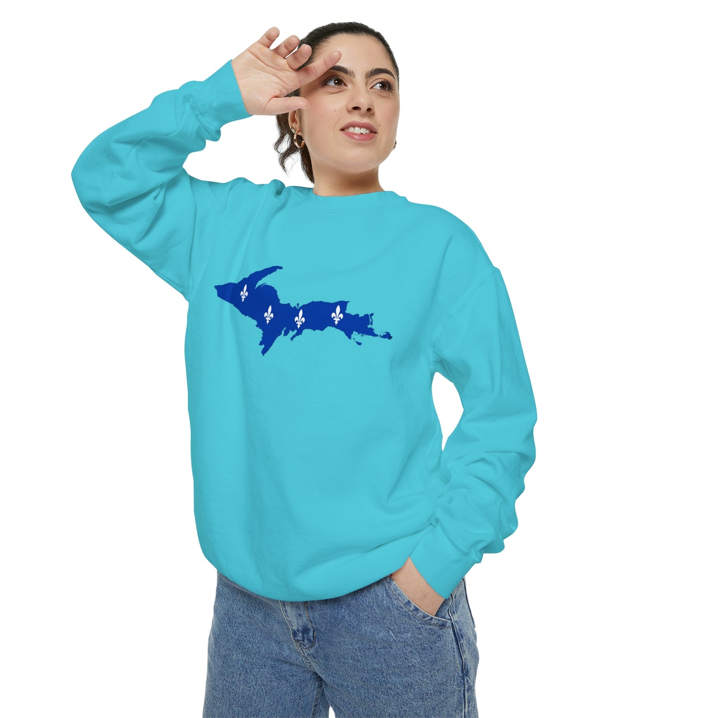 Michigan Upper Peninsula Sweatshirt (w/ UP Quebec Flag Outline) | Unisex Garment Dyed