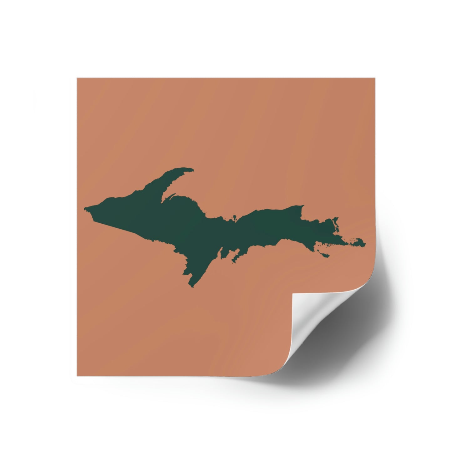 Michigan Upper Peninsula Square Sticker (Copper Color w/ Green UP Outline) | Indoor/Outdoor