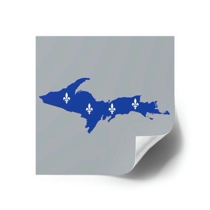 Michigan Upper Peninsula Square Sticker (Silver w/ UP Quebec Flag Outline) | Indoor/Outdoor