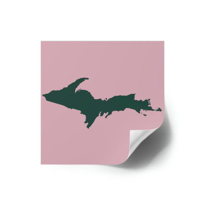 Michigan Upper Peninsula Square Sticker (Pink w/ Green UP Outline) | Indoor/Outdoor