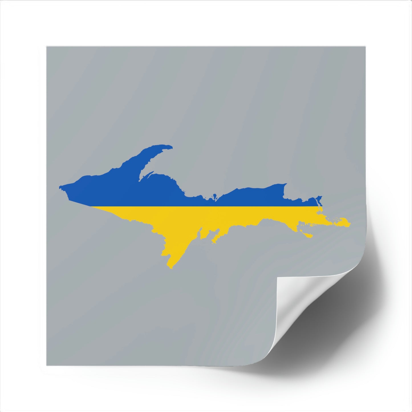 Michigan Upper Peninsula Square Sticker (Silver w/ UP Ukraine Flag Outline) | Indoor/Outdoor