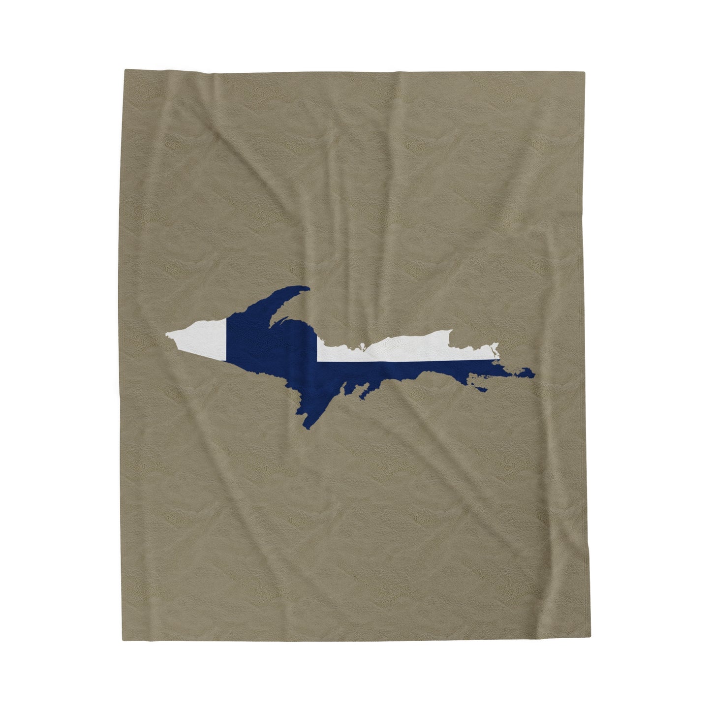 Michigan Upper Peninsula Plush Blanket (w/ UP Finland Flag Outline) | Petoskey Stone Beige