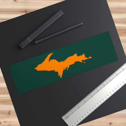 Michigan Upper Peninsula Bumper Sticker (w/ Orange UP Outline) | Green Background