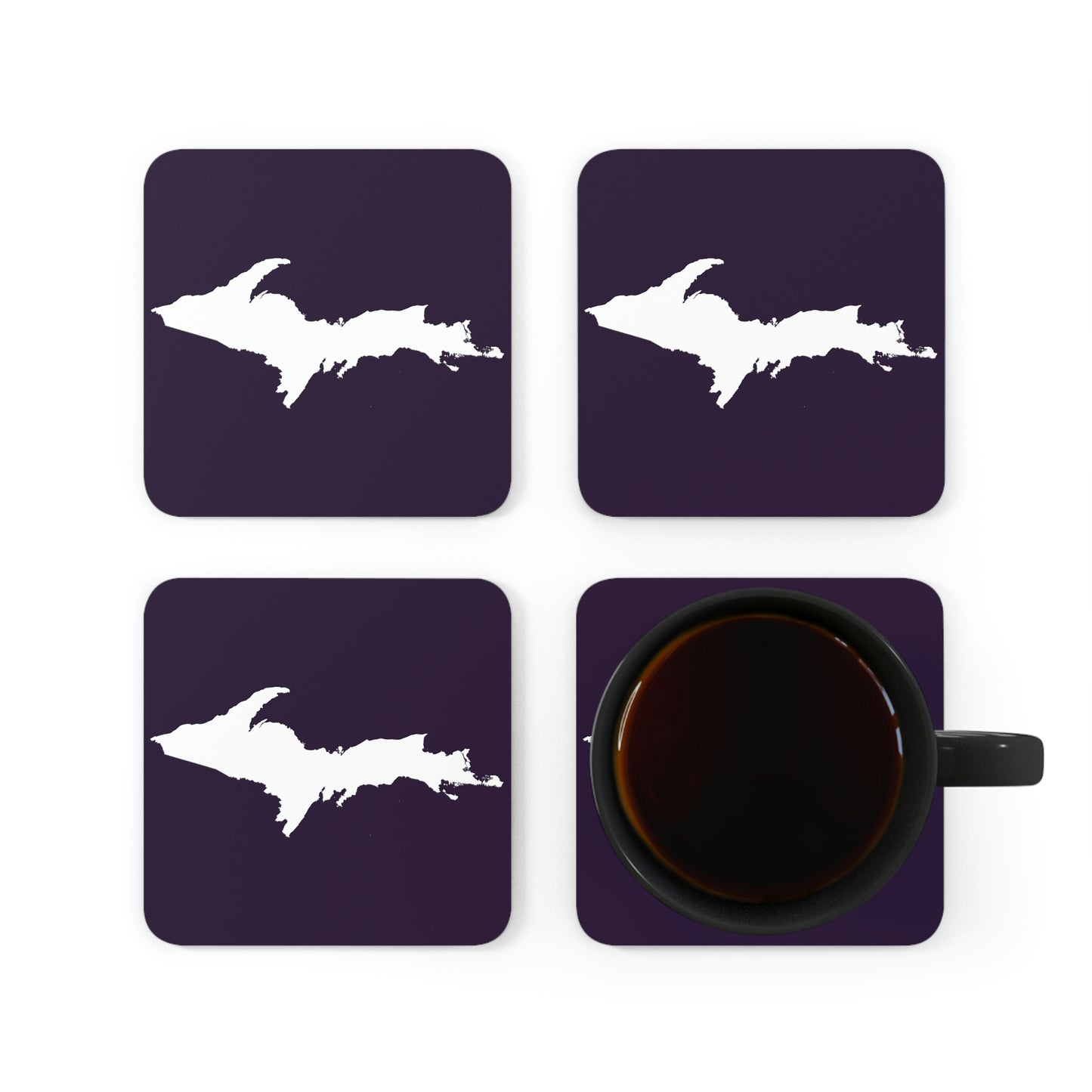 Michigan Upper Peninsula Coaster Set (Blackcurrant w/ UP Outline) | Corkwood - 4 pack