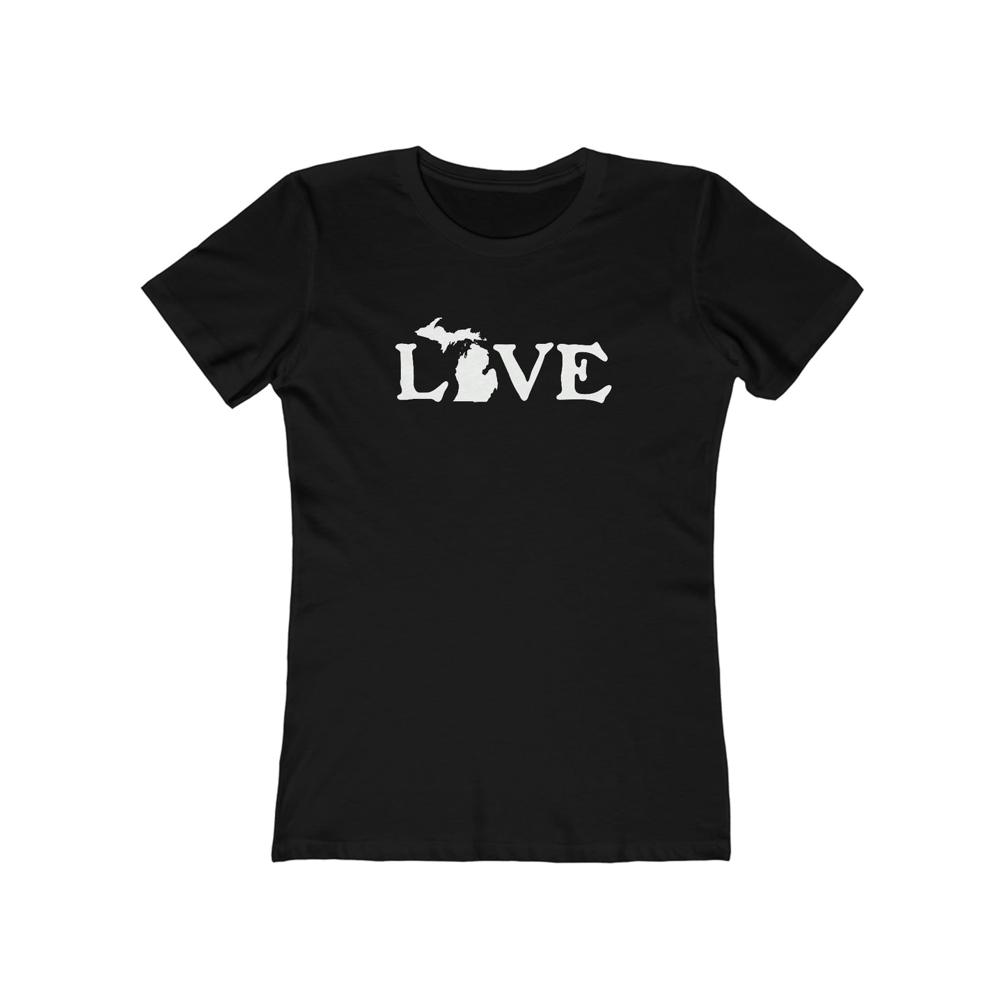 Michigan 'Love' T-Shirt (Woodcut Font) | Women's Boyfriend Cut